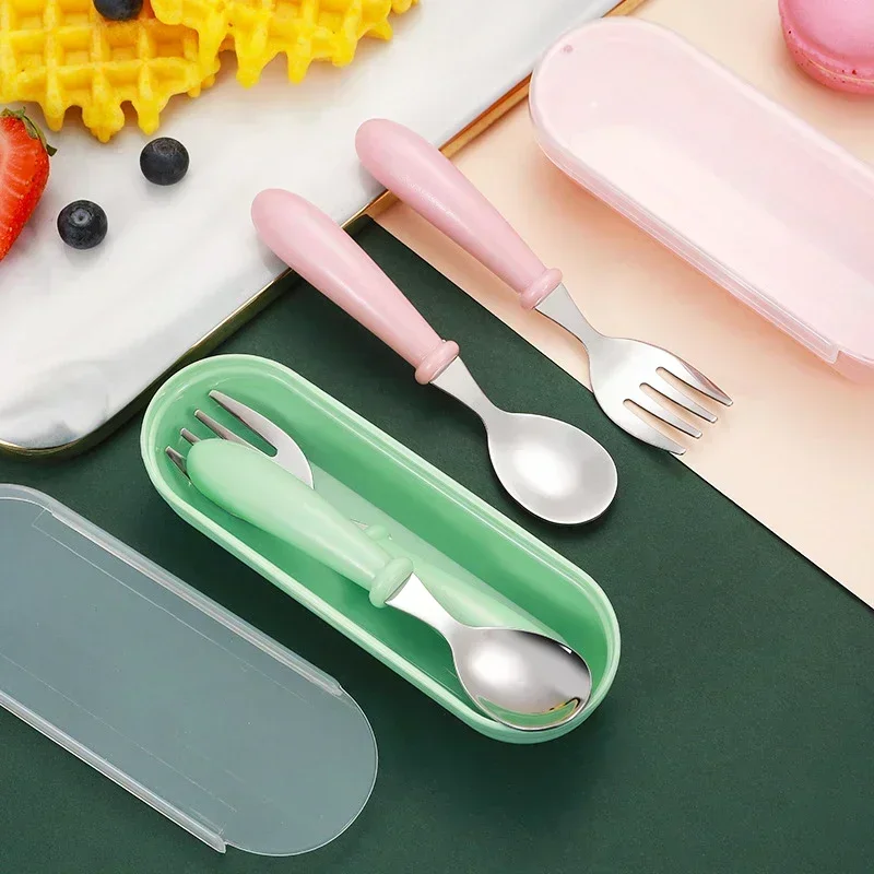 Baby Gadgets Kid Tableware Set Children Utensil Stainless Steel Toddler Dinnerware Cutlery Baby Safety Feeding Spoon Fork Cute