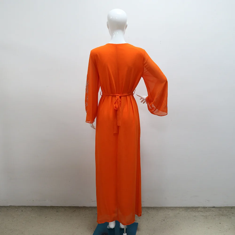 Abayas for Women Eid Muslim Party Dress for Women Abaya Emboridery Kaftan Long Sleeve V-neck Long Maxi Dress Gowns Abaya Dubai