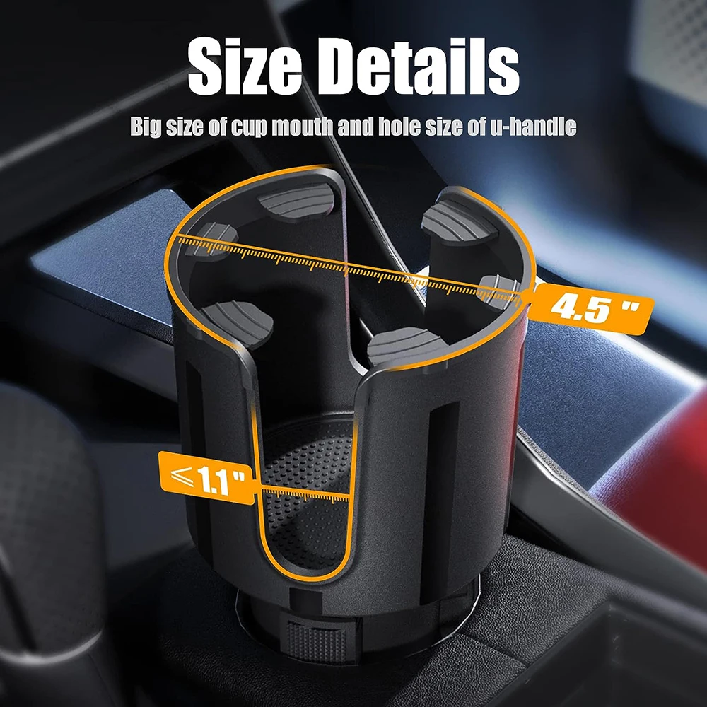 Upgraded Car Cup Holder Expander Adapter with Offset Adjustable Base Phone Holder Holds Car Cup Organizer Fits Hydro Flask, Yeti, Nalgene, Large 32/40