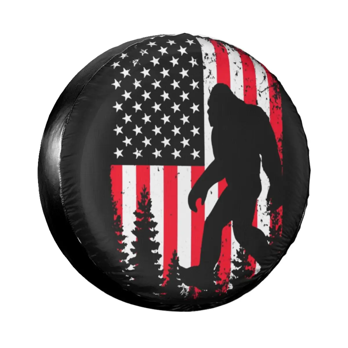 Funny Bigfoot American Flag Spare Tire Cover Bag Pouch for Jeep Pajero  Waterproof Car Wheel Covers 14