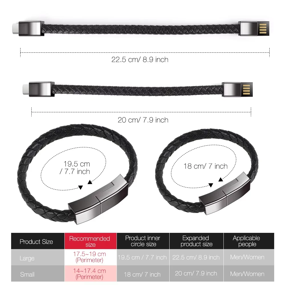 NNBILI 가죽 팔찌 충전기 USB 충전 케이블 땋은 코드 아이폰용 USB 휴대용 데이터 전송 케이블 삼성 화웨이