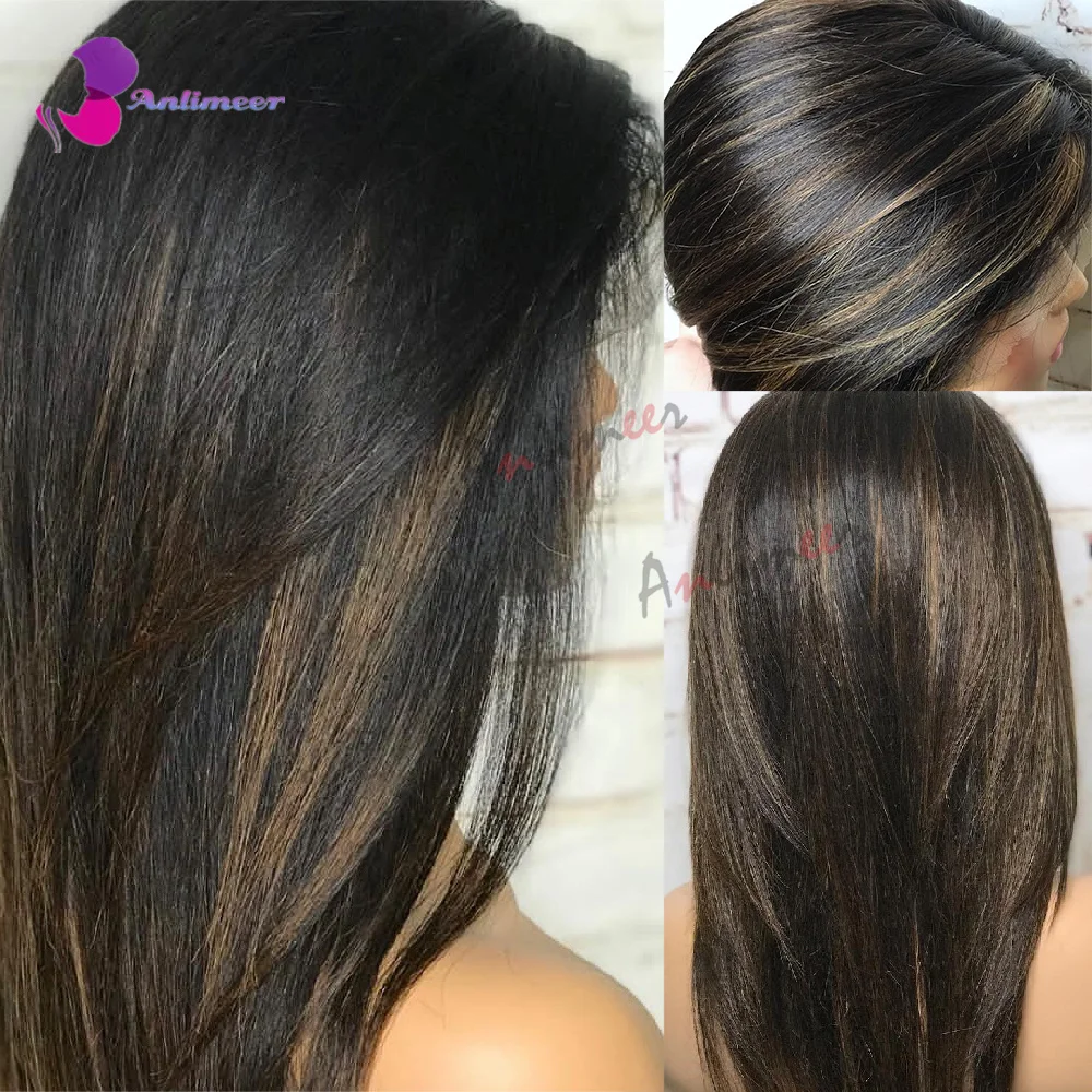 Jet Black Highlight Honey Blonde Colored Human Hair Long Straight Wig Human Hair Silk Base Wig /Full lace human hair wig