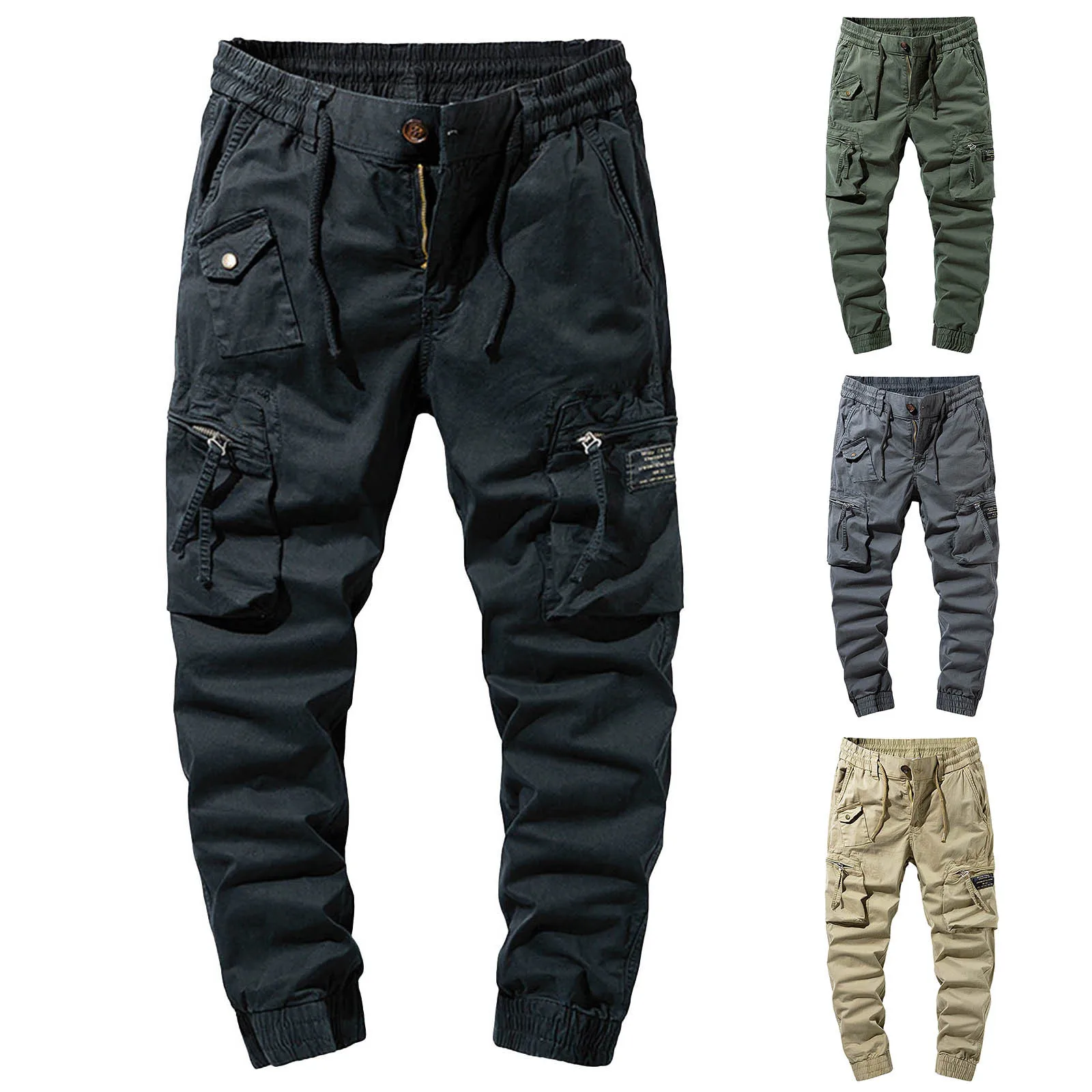 

Mens Fashionable Casual Workwear With Multiple Pockets Pure Cotton Elastic Waist Casual Pants Loose fit Streetwear Oversize