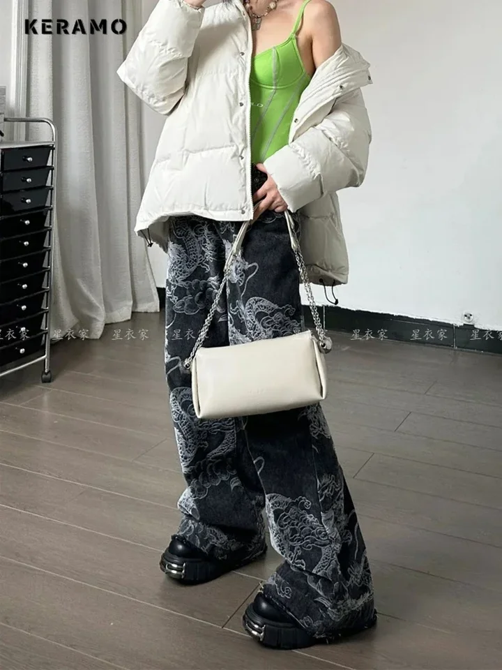 パンツ 2000's archive dragon grunge denim pants 00S Archive Dragon Japanese Pattern Wide Denim Pants Grunge