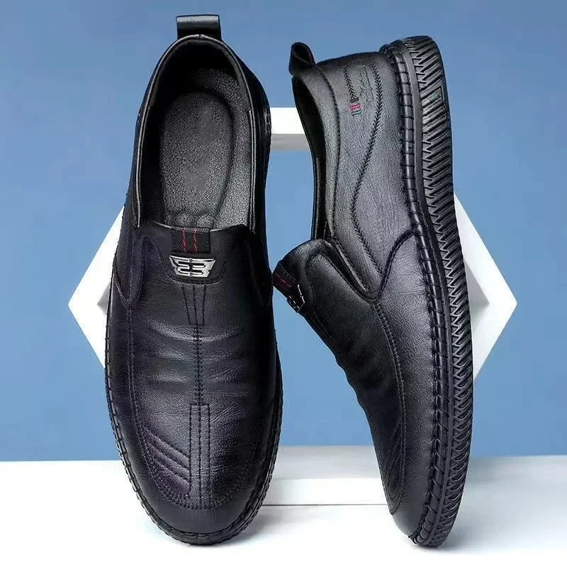 Breathable Business Leather for Men Summer Slip on Loafers Men Casual Leather Shoes Men Black Flats Driving Shoes Moccasins