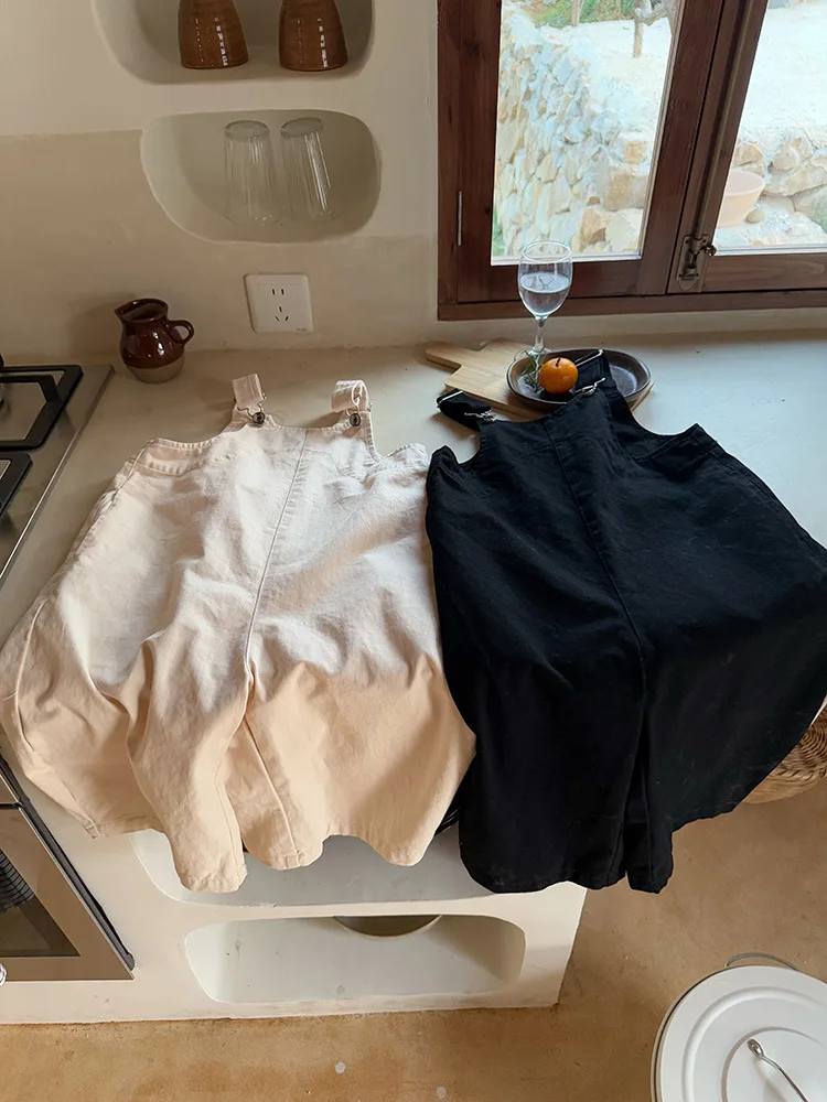 2025 Spring New Children Loose Overalls Cotton Boys Fashion Casual Pants Baby Girls Versatile Strap Trousers Kids Clothes