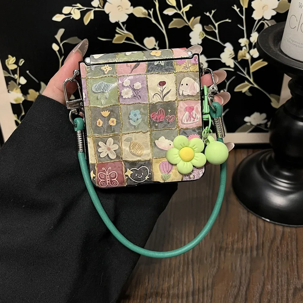 Chic Magnetic Floral Bunny Case with Star Bead Chain Strap