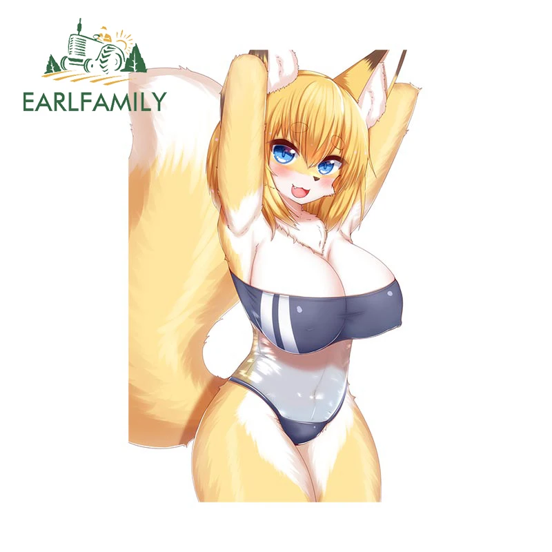 

EARLFAMILY 13 см x 8,4 см для привлекательной пушистой девушки, фотография, смешная доска для серфинга, холодильник с защитой от царапин на лобовое стекло