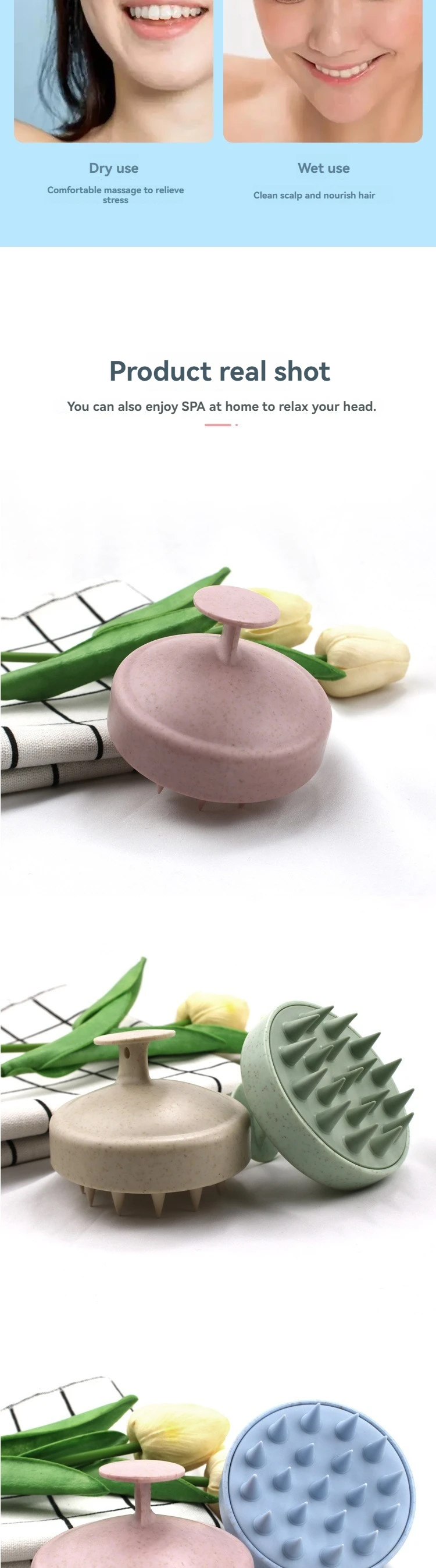 Description Picture 6 of itemScalp Massage Brush, Silicone Shampoo Brush, Long Hair Shampoo Comb Scalp Brush - Salon Beauty Tool Bathroom Accessories