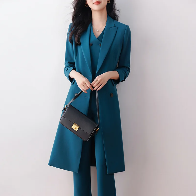 Tesco Senior Women's Suit Sets  Formal Ladies Long Blazer Temperament Business Suits Work Wear Office Uniform Pants Jacket Sets