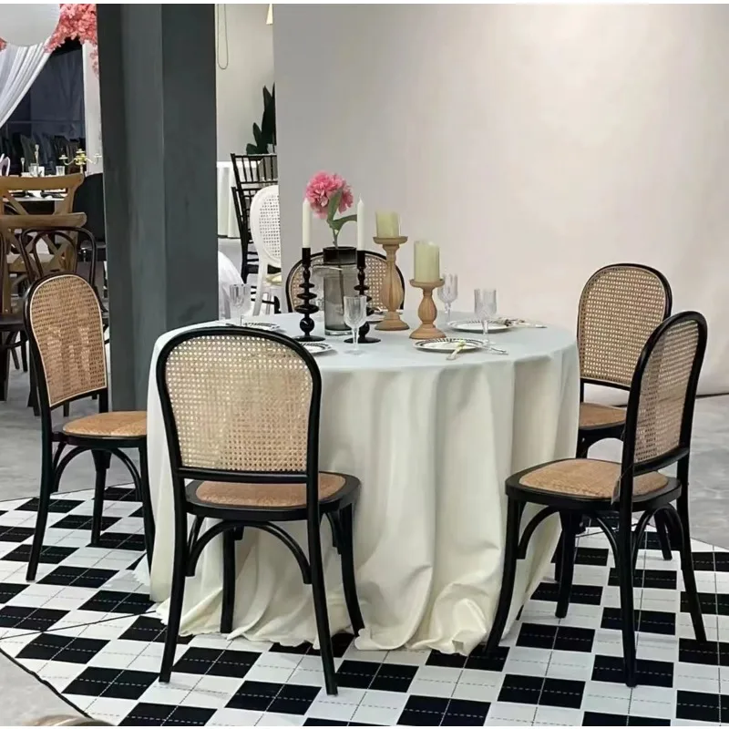 Modern Simple Design Solid Wood Dining Chairs Vintage Rattan Chairs Coffee Shop Retro Restaurant Dining Chair
