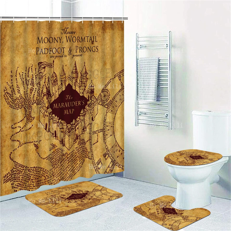 Marauder's Map Harry Potter Hogwarts Shower Curtain Waterproof