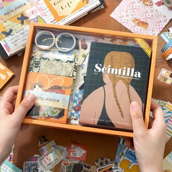 Kit Regalo Scrapbook Stile Vintage, Set di Carta e Adesivi con Stampe Astratte e di Gatti