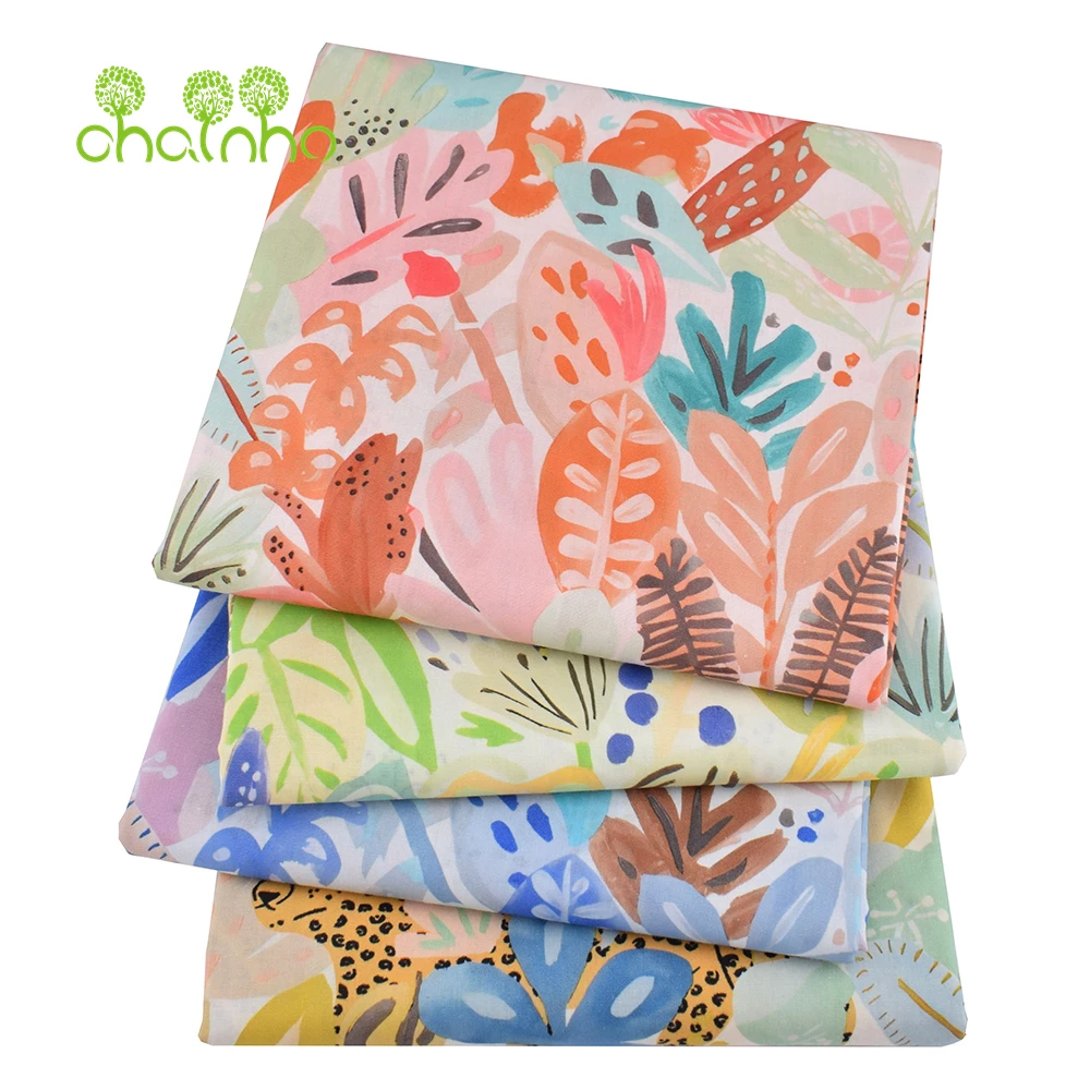 Chainho,Printed Plain Weave Poplin Cotton Fabric,DIY Sewing Quilting Material,Patchwork Cloth,Floral Series,3 Sizes,15PC206