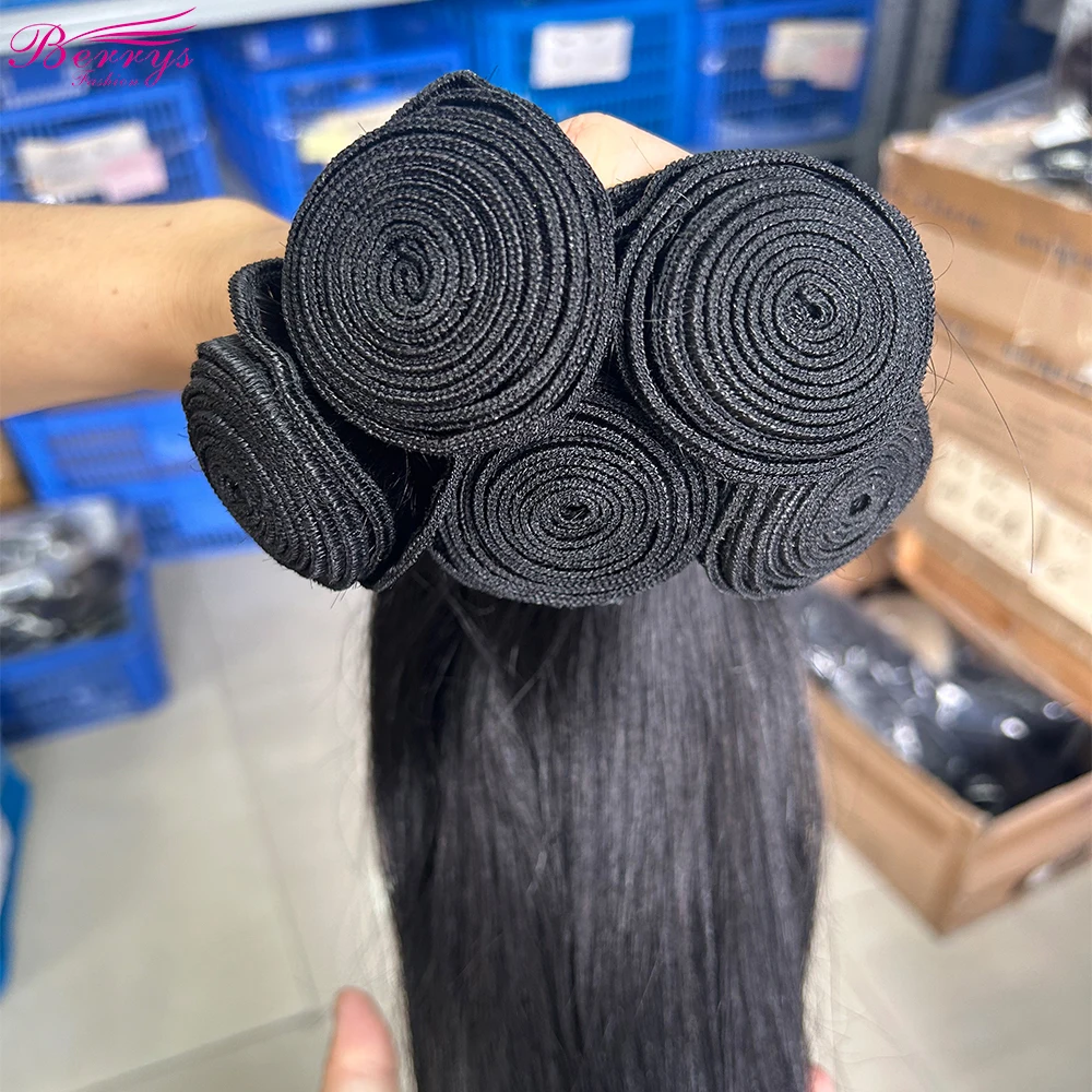 Berrys Fashion Hair Cambodia Straight Virgin Hair Weave Nature 1B 100% Human Extension 10-28inch for Black Girls