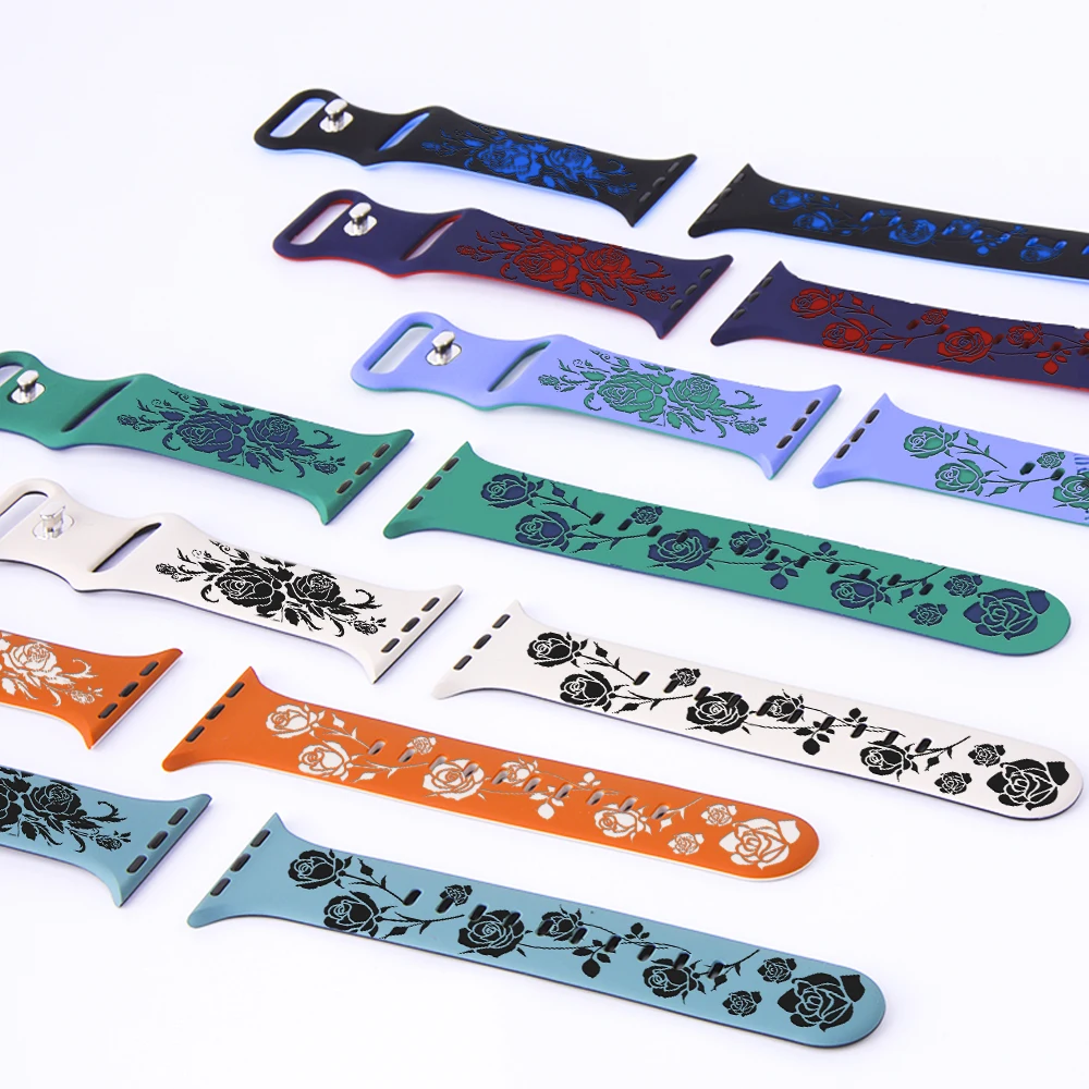 

Ремешок силиконовый с гравировкой для Apple Watch Ultra Band, Модный Цветочный браслет для IWatch Series 8/7/6/5/4/3/se, 49 мм 45 мм 38 мм 40 мм 41 мм