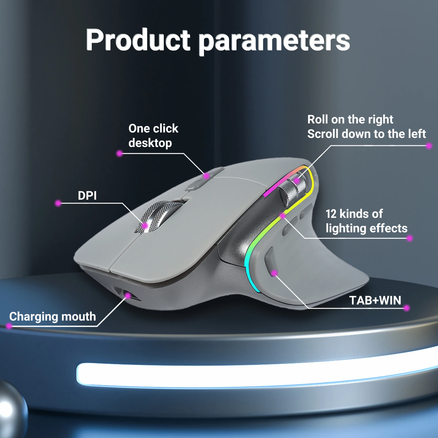 Mouse para Jogos sem Fio Tri-mode Bluetooth 2.4g Ergonômico Usb-c Rgb Recarregável Ratos para Laptop pc Tablet 5dpi - Imagem 2