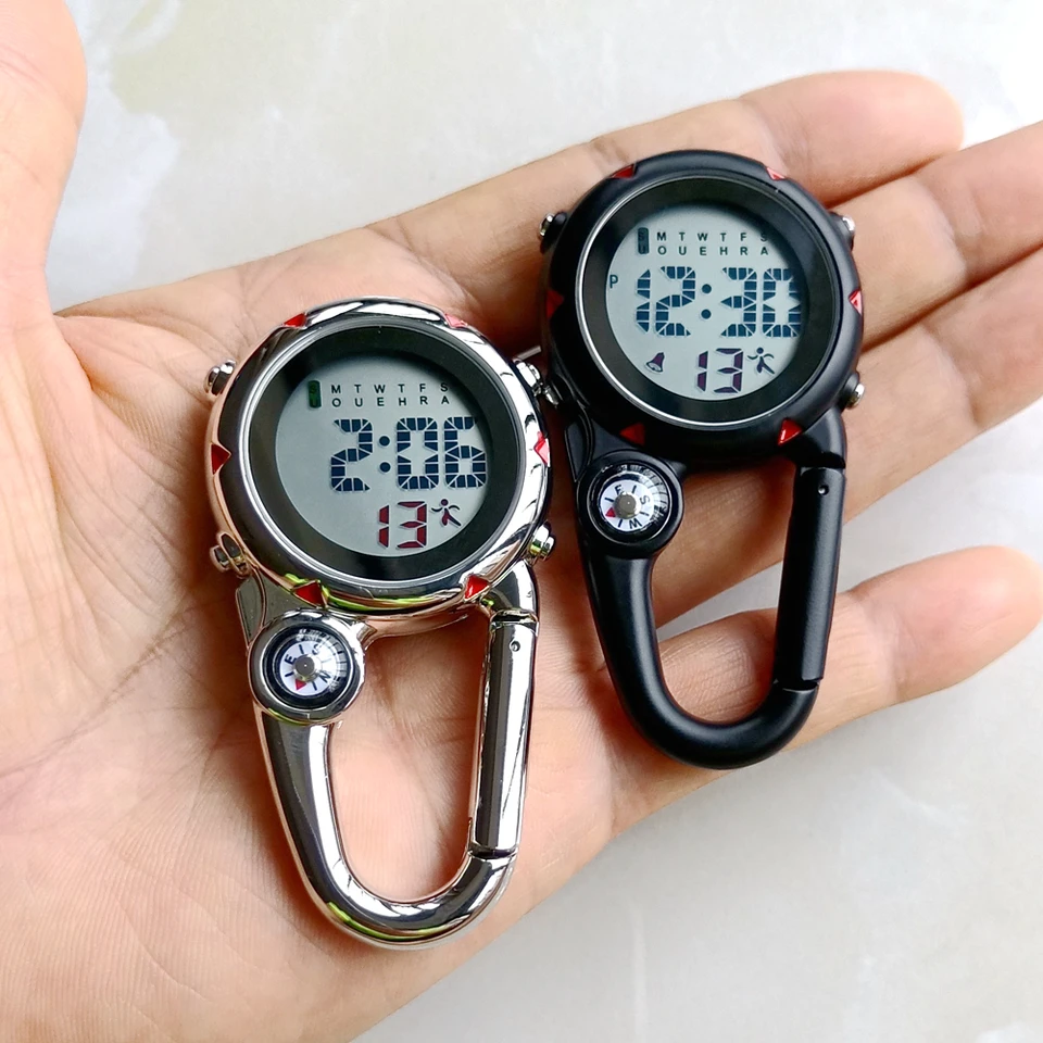 Avaner Orologio da Tasca con Moschettone con Clip,Mini gancio a Moschettone,Orologio Zaino Fibbia con Bussola,Orologio per Medici Infermiere Arrampicata