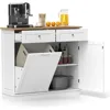Tilt Out Trash Cabinet, Kitchen Island with 2 Drawers & Adjustable Shelf, Recycle Bins Pet Proof Garbage Can Holder 1