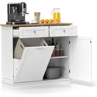Tilt Out Trash Cabinet, Kitchen Island with 2 Drawers & Adjustable Shelf, Recycle Bins Pet Proof Garbage Can Holder 1