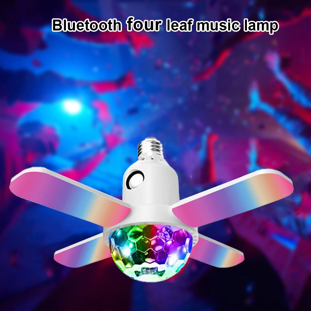 LED E27 Bulb Ceiling NightLight Colorful 4-Leaves Music Bluetooth Audio Folding Disco Floodlight With Remote Control For Bedroom Smart Led Light Bulbs