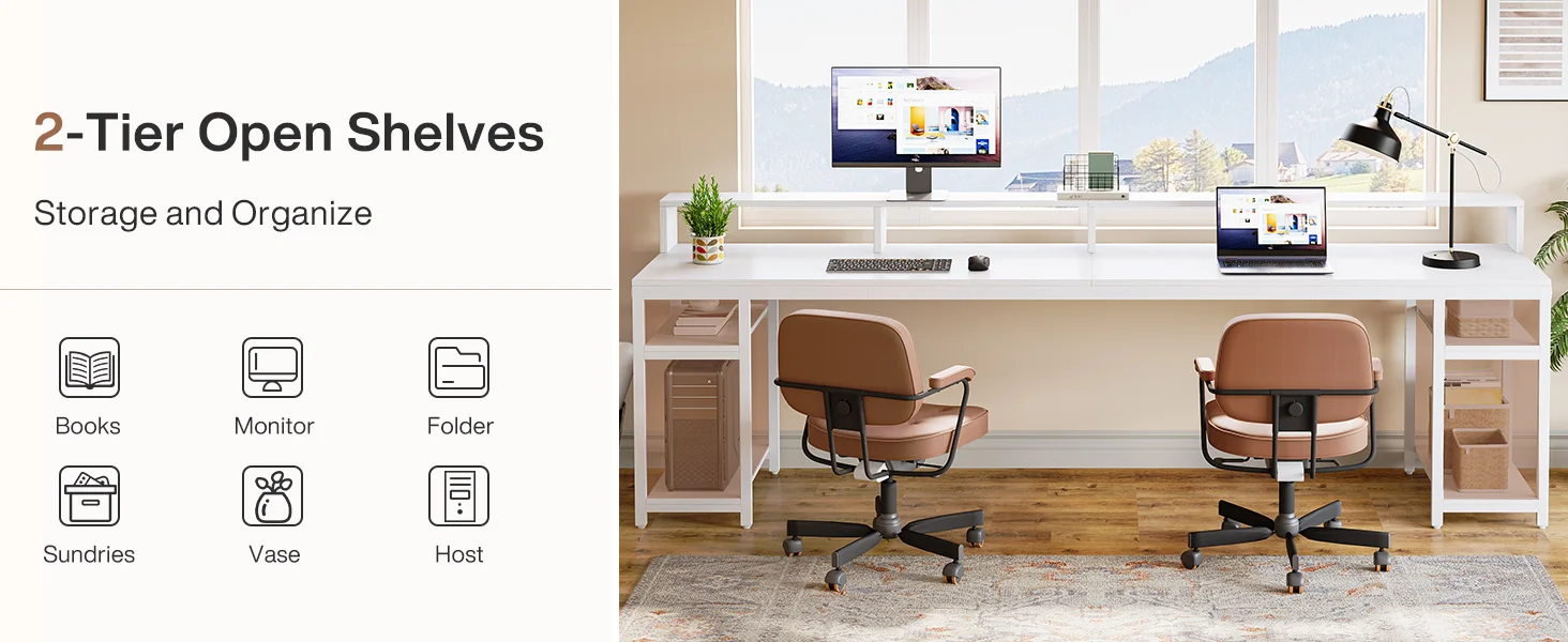 Tribesigns 78.74 Inches Extra Long Two-Person Desk with Monitor Stand