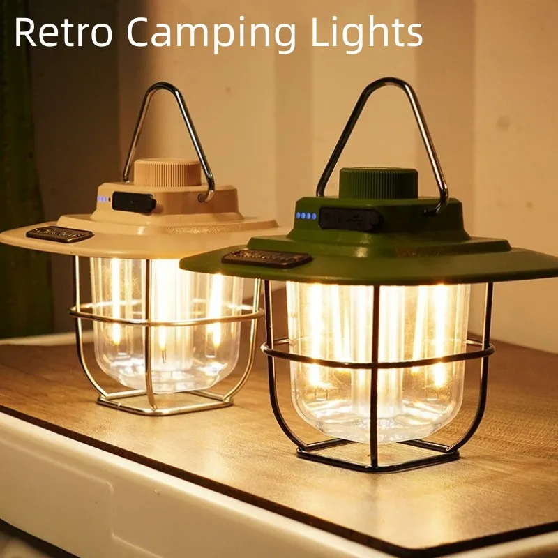 

9W Retro Camping Lights Portable Camping Lantern Dimming Rechargeable LED Hanging Lights Power Bank Travel Tents Camp Supplies