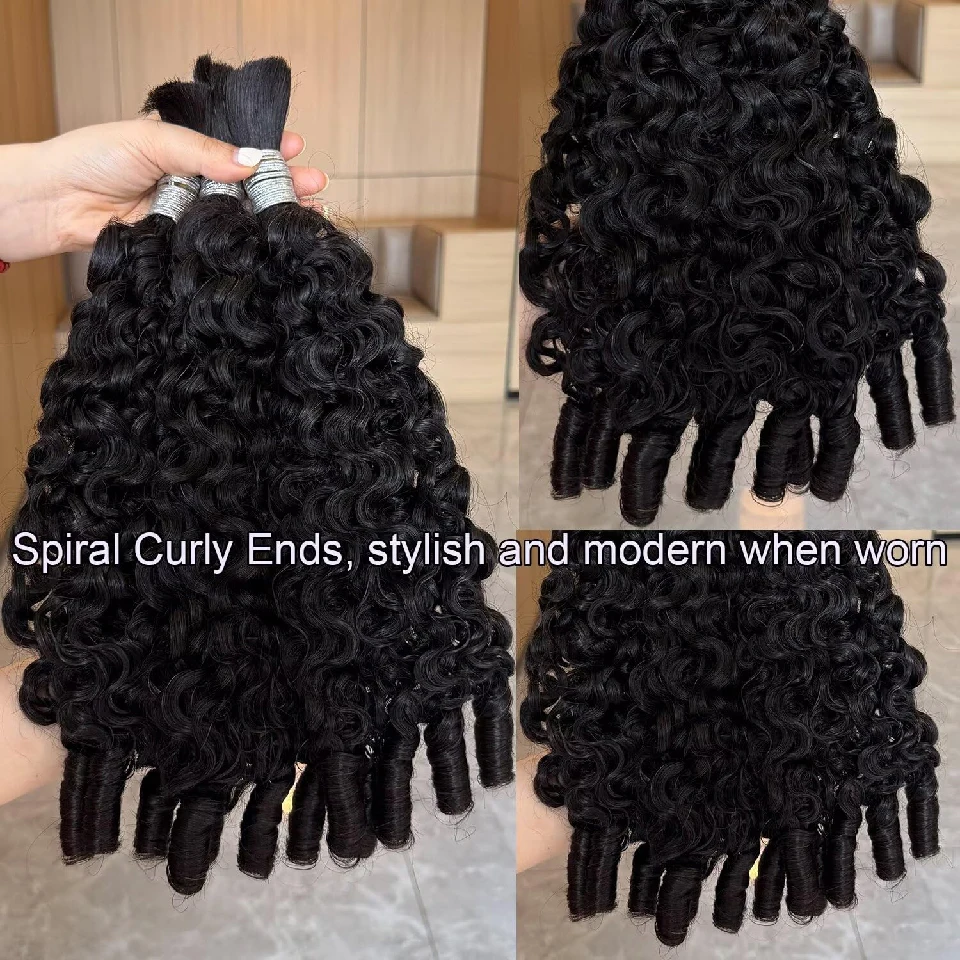 12A 100% Human Braiding Hair for Boho Braids Burmese Curly Spiral Curly Ends Bulk Bohemian Knotless Bundles No Weft Extensions 4