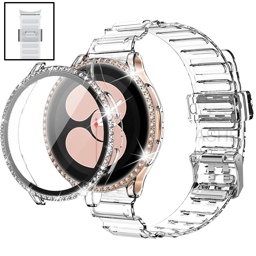 2 Pezzi Per Samsung Galaxy Watch 5 4 44Mm 40Mm Band + Case Galaxy Watch5 40Mm/44Mm Tpu Strap Screen Protector Bling Case Bumper