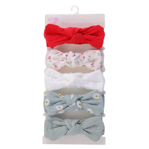 5Pcs/Set Solid Muslin Cotton Linen Baby Headband Elastic Rabbit Ear Hair Band Infant Girl Turban Headwraps Stretch Accessories - Image 12