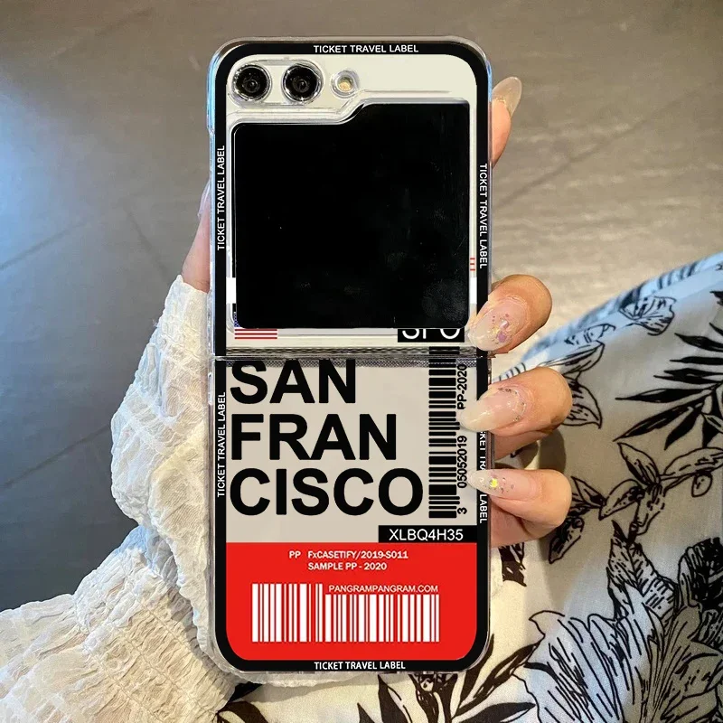 Hot Ticket Travel Label Phone Case with New York, Seoul, and Paris Design - Hard Protective Cover, Clear s