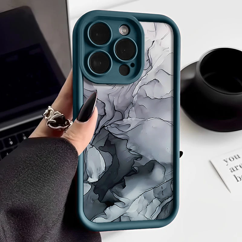 Candy Color Silicone Soft Phone Cover with Colorful Marble Design