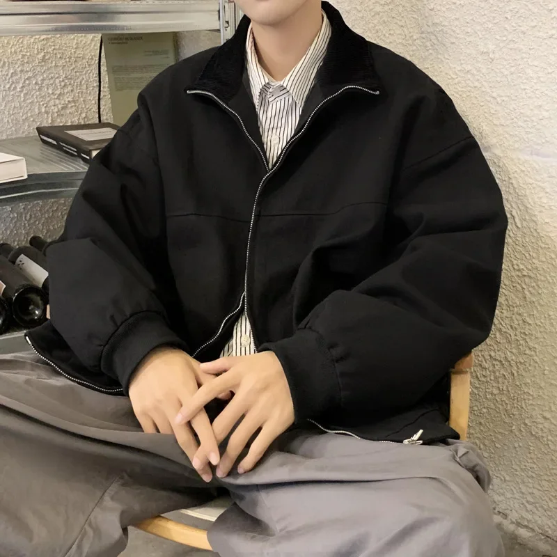 홍콩 스타일 남성 작업 재킷, 루즈핏 힙합 캐주얼 학생 가디건, 한국 트렌디 인스 스타일, 가을 겨울