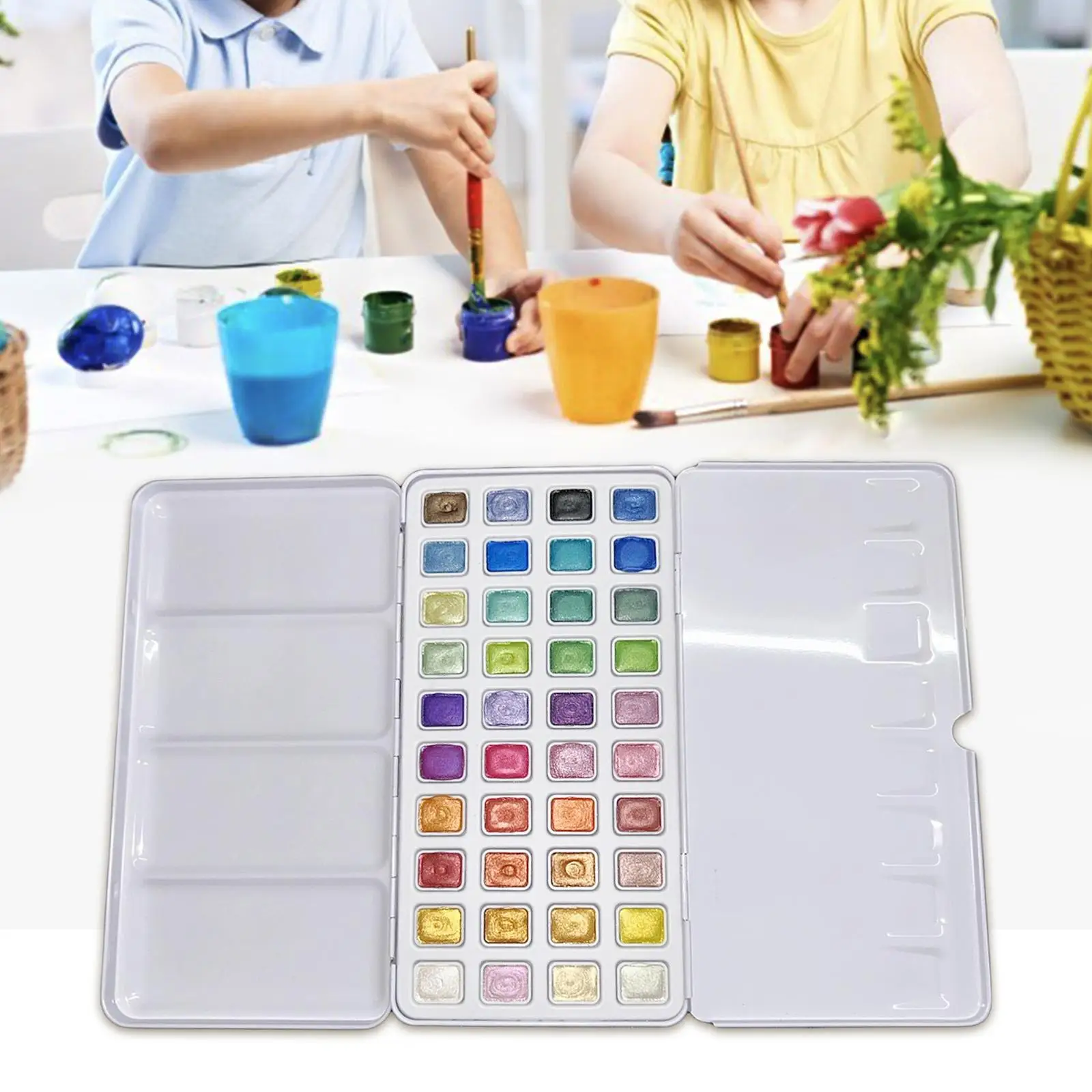 단색 수채화 페인트 세트, 40 밝은 색상 스타터 키트, 여행 수채화 세트, 아티스트 취미, 어린이 성인 초보자용