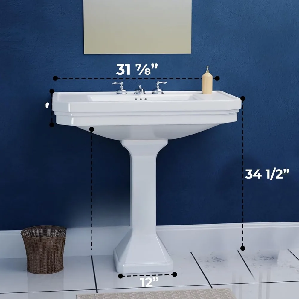 Bathroom Sink in White, Heavy Duty Pre-Drilled Widespread Faucet Holes with Overflow And Stain Resistant, bathroom sink 3