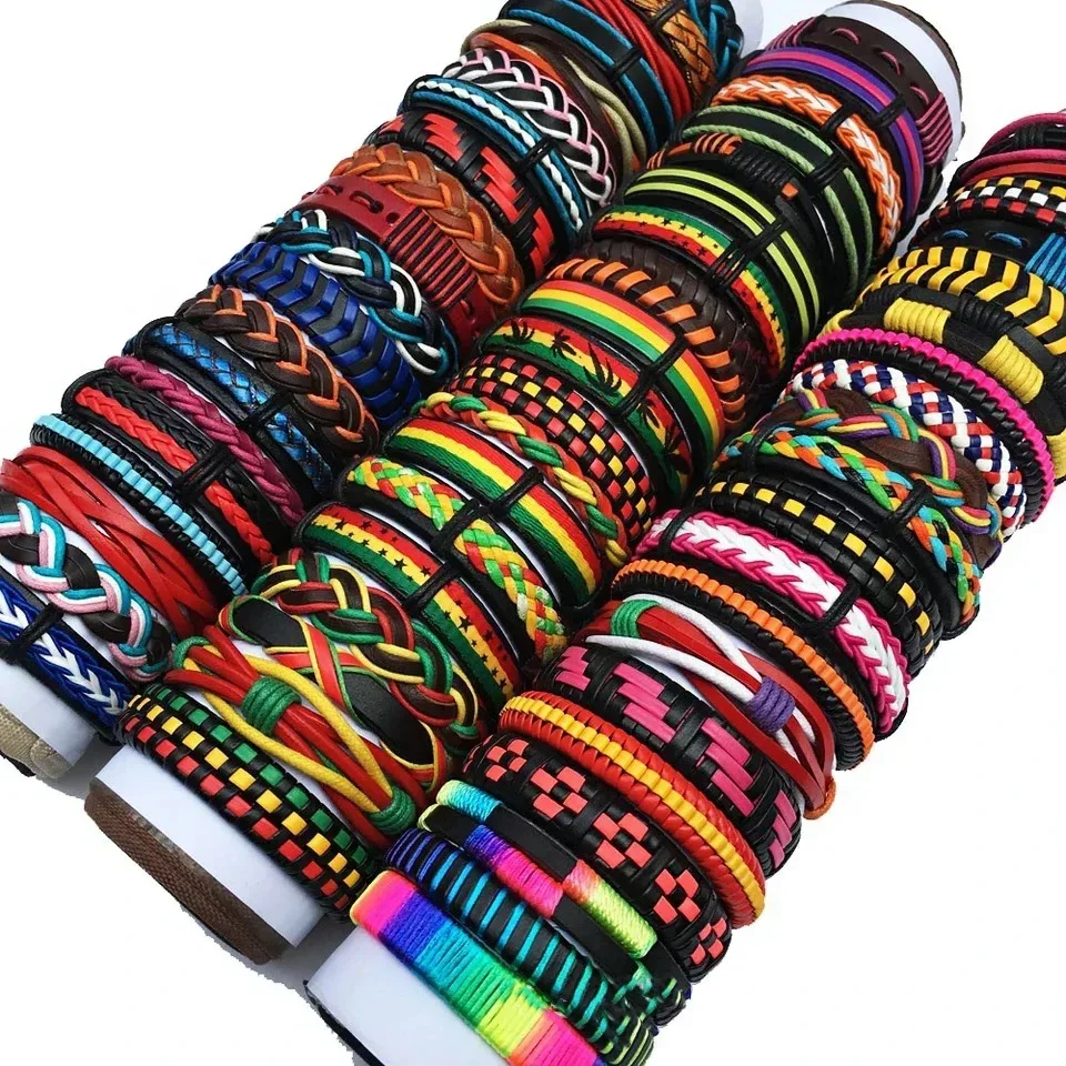 Leather Bracelet 5Pcs/Lot Vintage Charm Bracelets For Men Women Mix Styles Adjustable Bangle