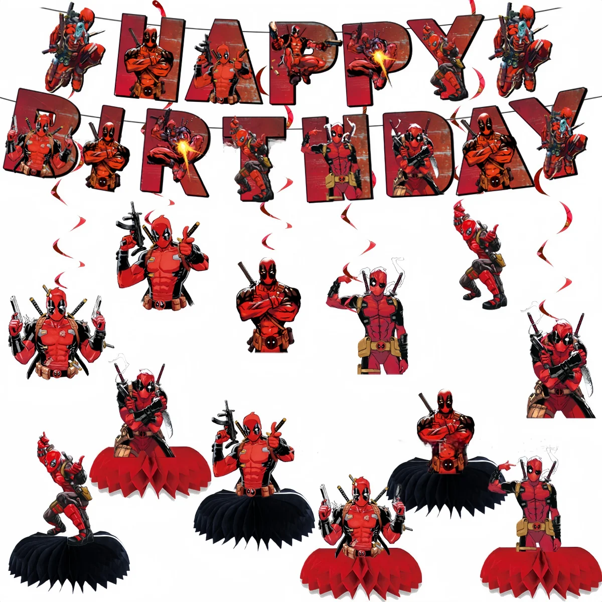 Superhero Deadpool Birthday Party Decor Deadpool Cake Topper Latex Balloon Banner Baby Shower Kids Boys Favors Party Supplies party supplies,birthday party supplies,cake decoration toppers