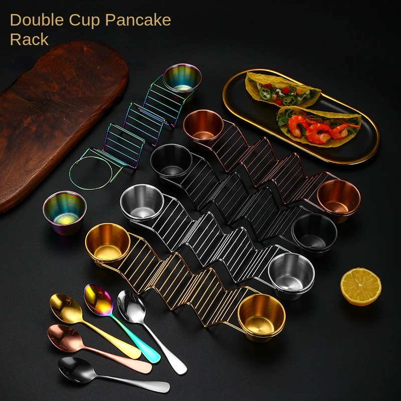 High quality Black Food display rack Pizza stands Stainless Steel Stand Mexico Taco Holder with 2 pcs Sauce Cup &1 dessert spoon