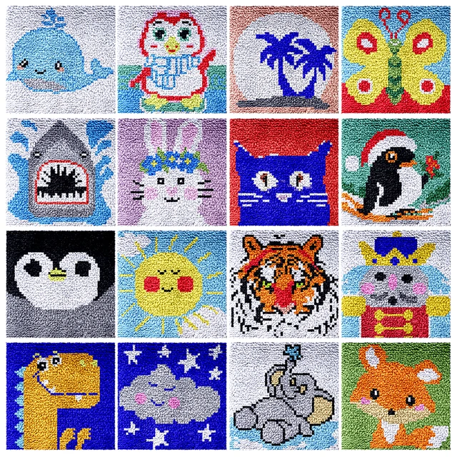Children's cartoon latch hook kits plastic canvas for diy bag carpet  embroidery set Knot pillow smyrna rugs buttons package mat - AliExpress