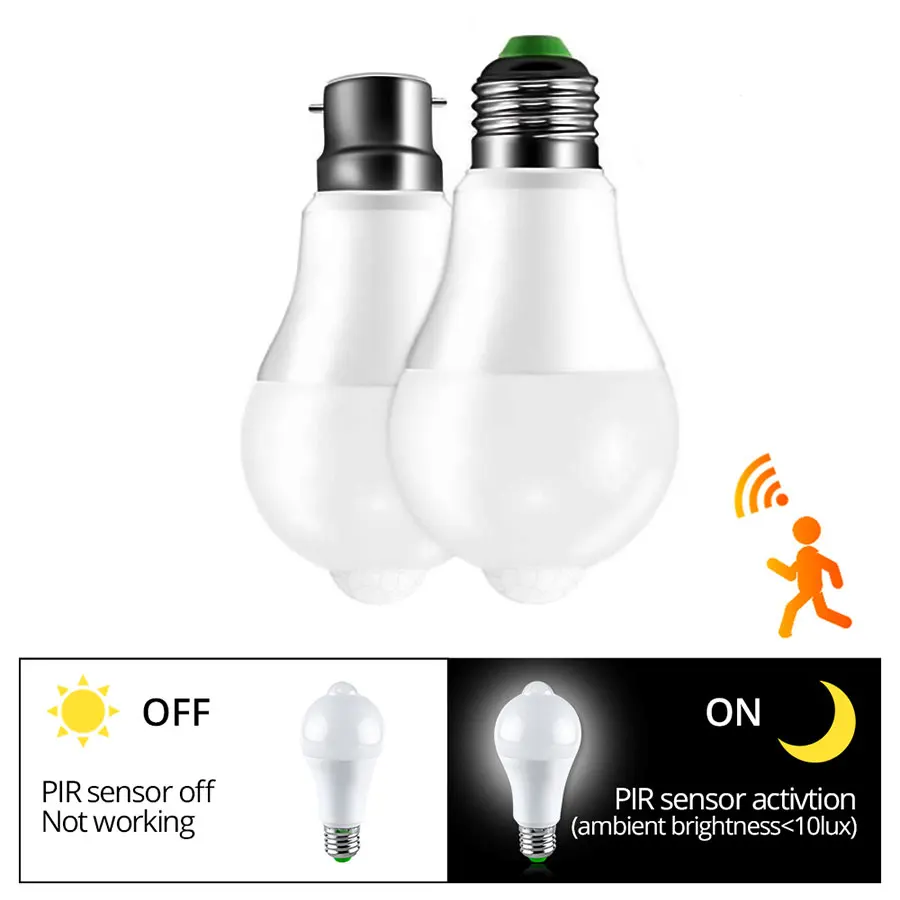 85265v Lampada Led 12w 15w 18w Led Pir Motion Sensor Bulb E27 B22