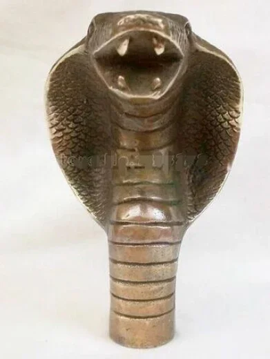 

Chinese Old Bronze Hand Carved Cobra Statue Cane Walking Stick Head halloween