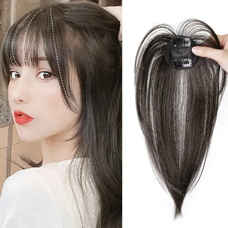Fashion 3D Natural Invisible Seamless Air Bangs Wig Elegant French Fake Patch Synthetic Hair Piece for Girls Woman