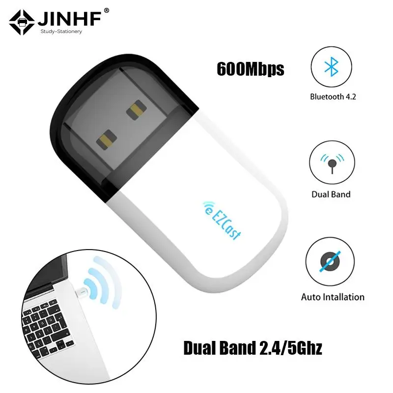 

600Mbps USB WiFi Bluetooth Adapter Dual Band 2.4/5Ghz Wireless Network Card 2 In 1 USB External Receiver For PC/Laptop/Desktop