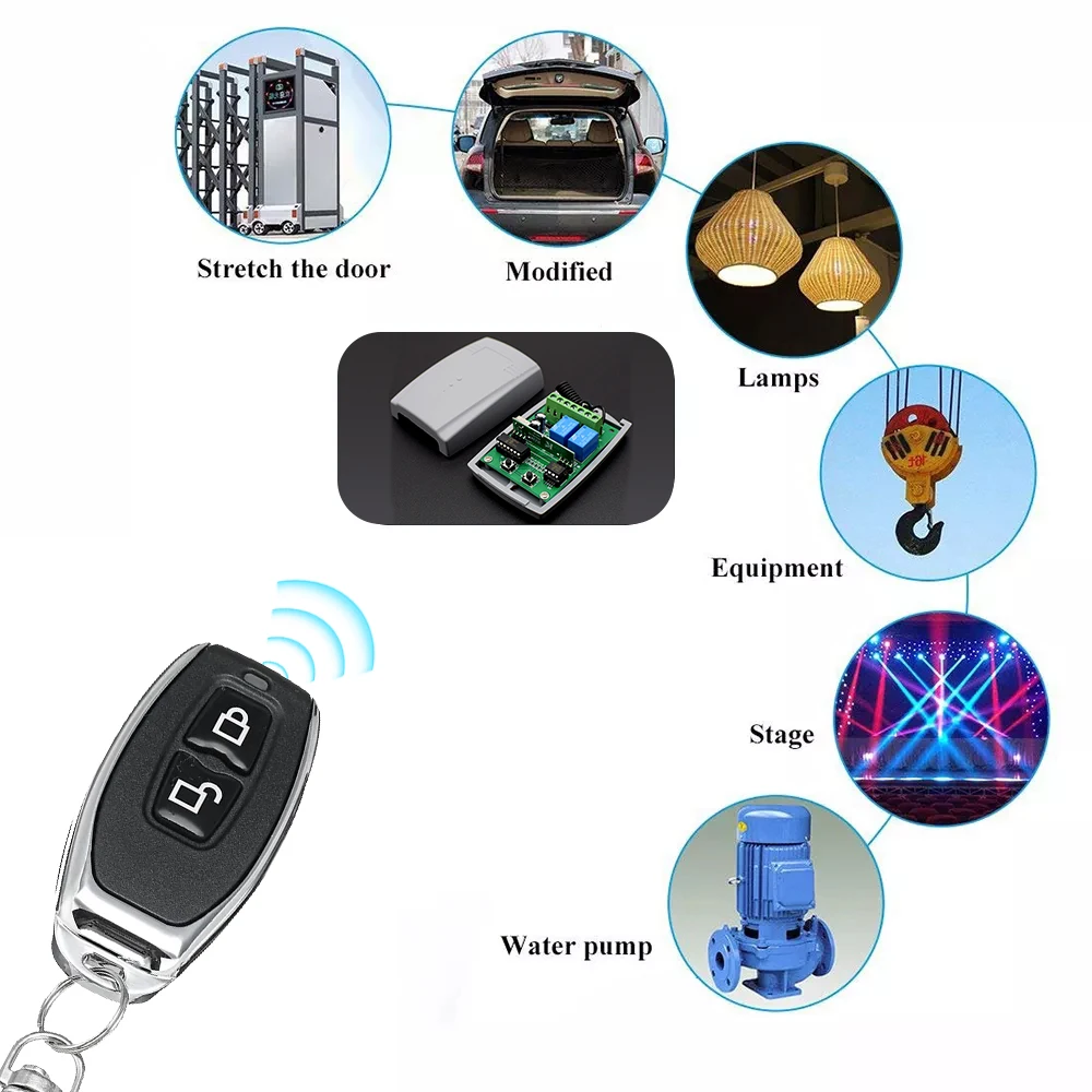 Universal 2CH 433MHz Garage Door Receiver 433.92Mhz Remote Control Switch Module DC 12-24V Relay For Gate Control 6