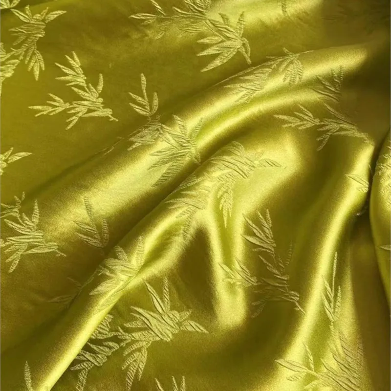 

Real Silk Interwoven Jacquard Fabric Bamboo Leaf Elastic Guanle Crepe Jacquard Cheongsam New Chinese Clothing Cloth