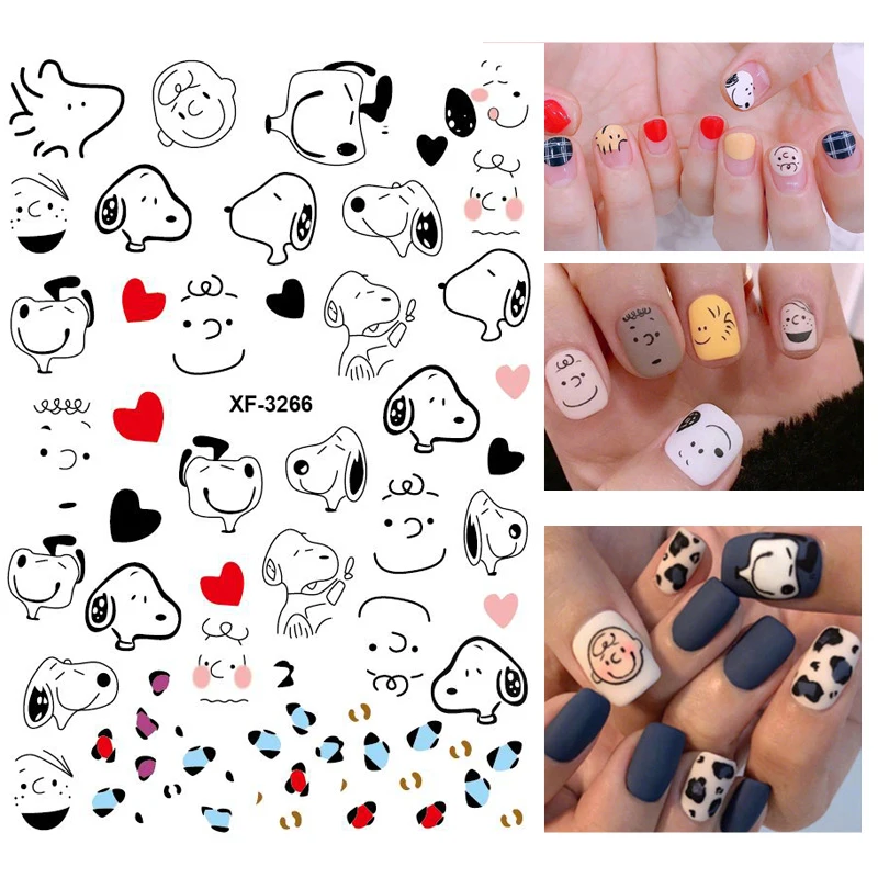 여성용 스누피 네일 스티커 3D 애니메이션 릴리프 네일 아트 데칼 디자인 매니큐어 패션 DIY 손톱 장식품 어린이 장난감