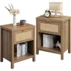 Rattan Nightstands Set of 2 - Farmhouse Night Stand with Drawer and Storage Shelf - Boho Bedside Table End Side Table fo Bedroom 1
