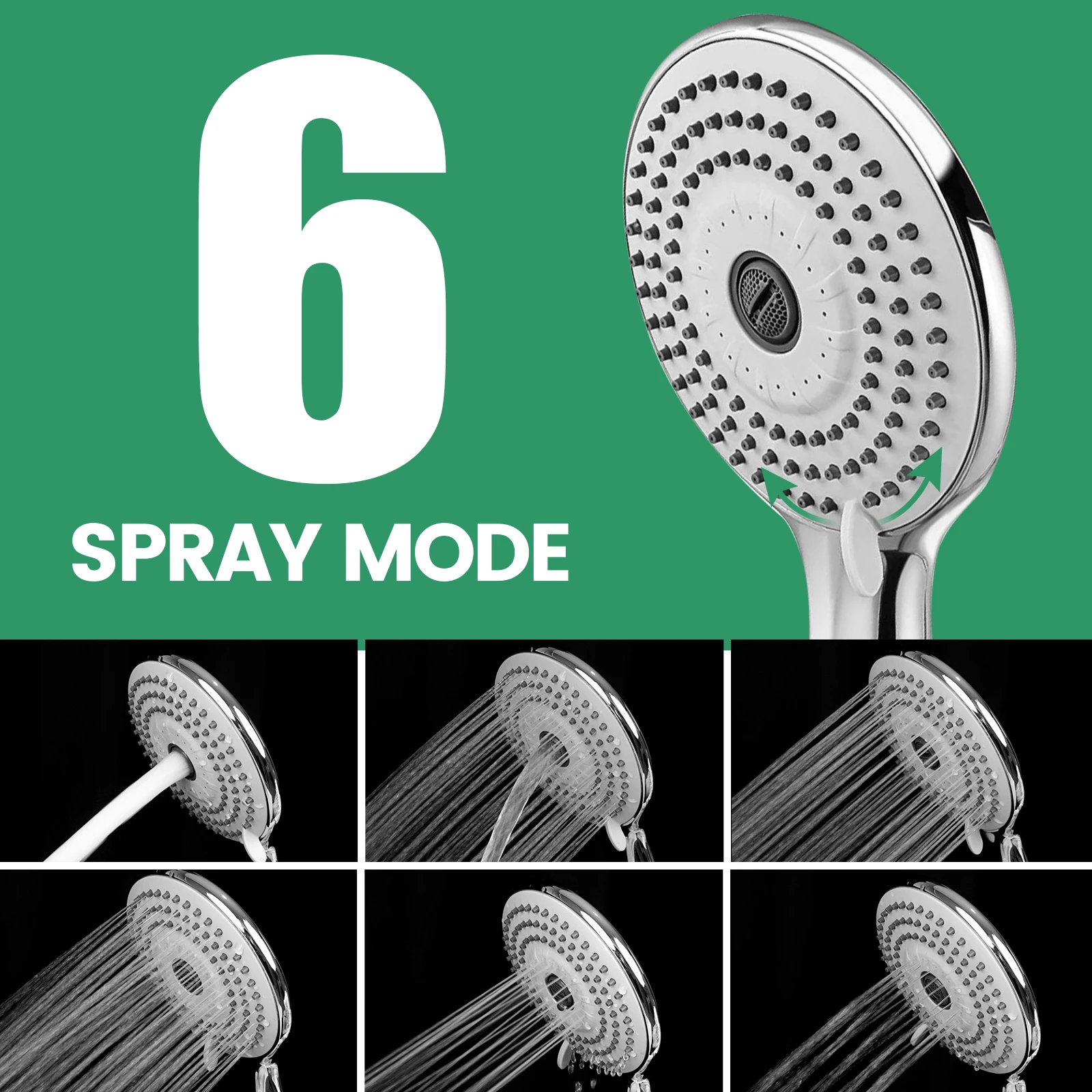 High Pressure Shower Head with Hose for Low Water Pressure (ABS6function)