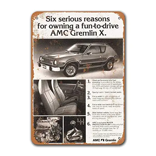 

1978 Gremlin X Tin Metal Signs Vintage Cars, Plaques Poster Pub Garage Retro Wall Decor 8x12 inch