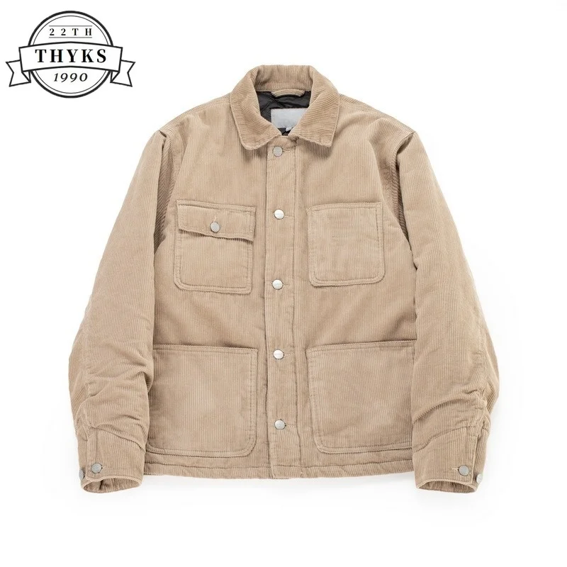 

Men's Winter Vintage Corduroy Jacket Multiple Pockets Button Thicken Warm Cotton Padded Jackets Windbreaker Cardigan Male Coats